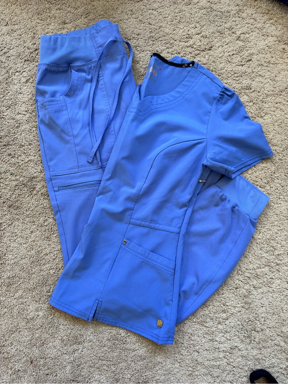 HeartSoul Women's Scrub Set in Royal Blue - Top & Jogger Pants XS top/ ST bottom